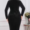 Pinup Fashion Plus Size Velvet Dress Long Sleeve Wrap V Neck Bodycon Sexy Ruched Cocktail Party Mini Dresses Women-1