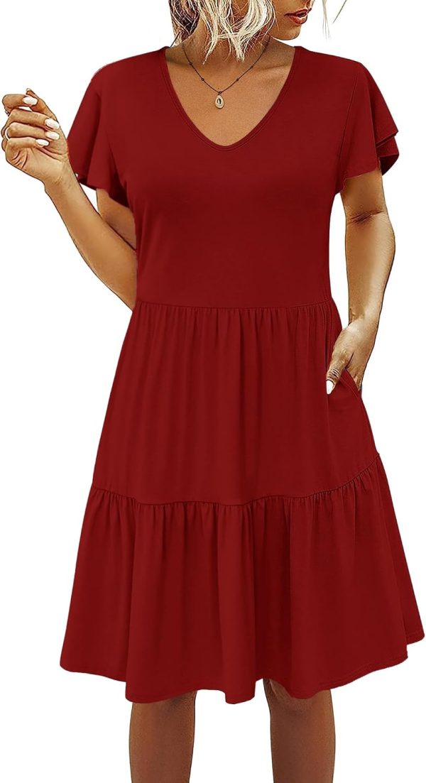 Women's Maternity Nursing Dress Ruffle Cap Sleeve Breastfeeding with Pockets-3