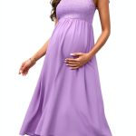 BeautyNee Maternity Dress Boho Maxi with Flutter Sleeve Black Medium-0