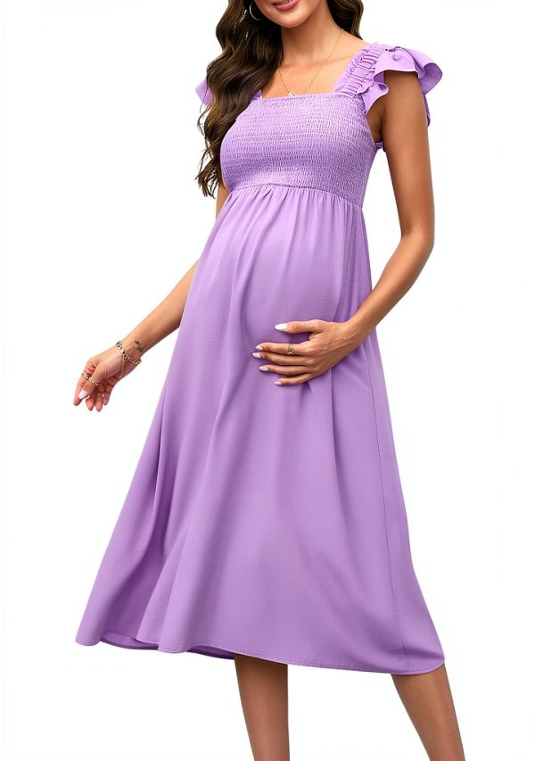 BeautyNee Maternity Dress Boho Maxi with Flutter Sleeve Black Medium-0