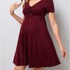 OYOANGLE Women's Maternity Bow Front Short Sleeve Dress V Neck A Line Pregnancy Casual Short Dresses-2