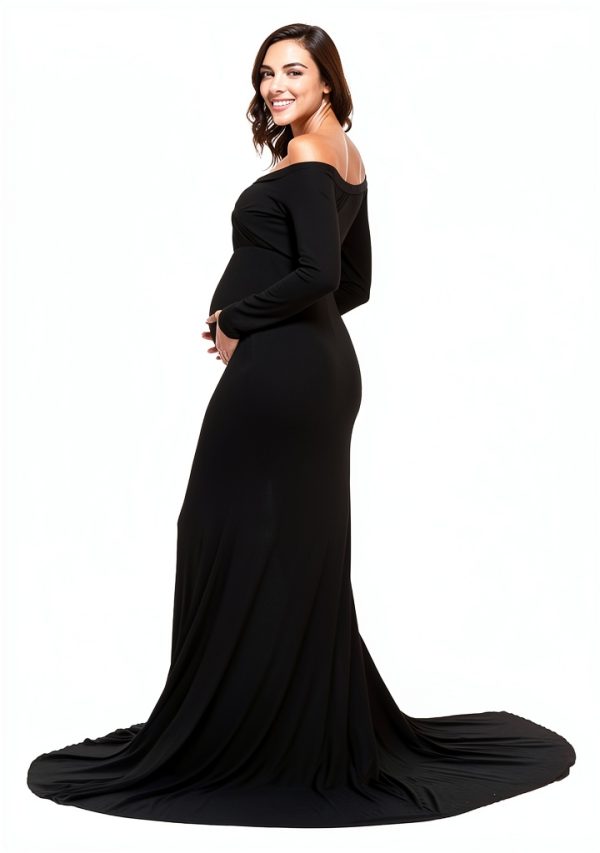 Maternity Photography Props Off Shoulder Long Dress Peach Pink-3