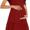Women's Maternity Nursing Dress Ruffle Cap Sleeve Breastfeeding with Pockets-1