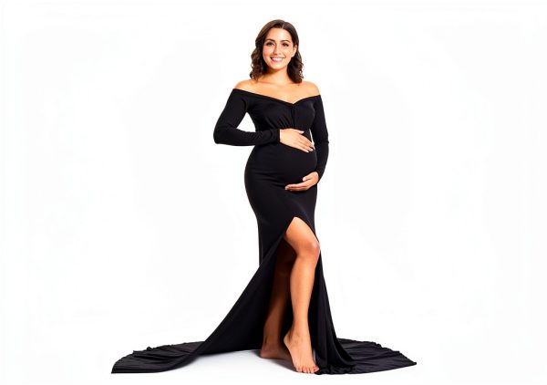 Maternity Photography Props Off Shoulder Long Dress Peach Pink-5