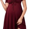 OYOANGLE Women's Maternity Bow Front Short Sleeve Dress V Neck A Line Pregnancy Casual Short Dresses-0