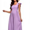 BeautyNee Maternity Dress Boho Maxi with Flutter Sleeve Black Medium-2