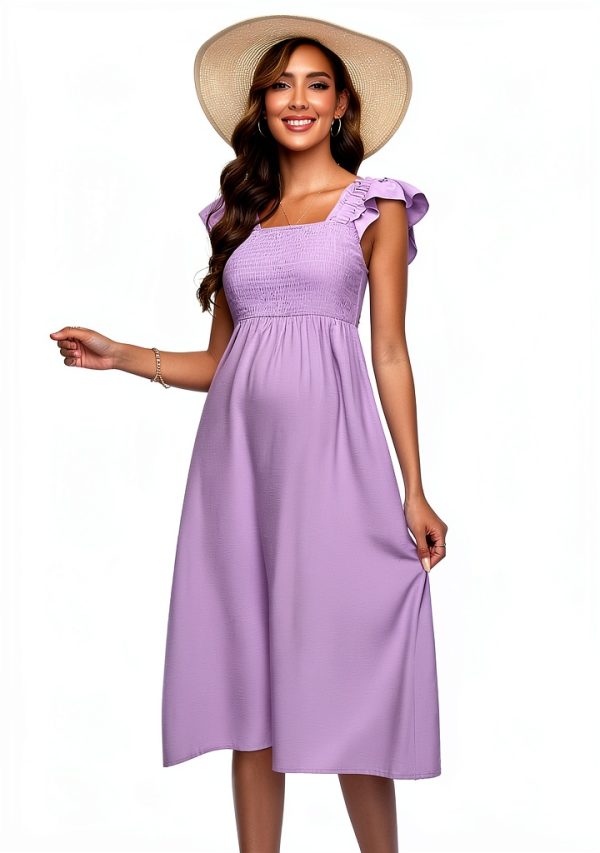 BeautyNee Maternity Dress Boho Maxi with Flutter Sleeve Black Medium-2