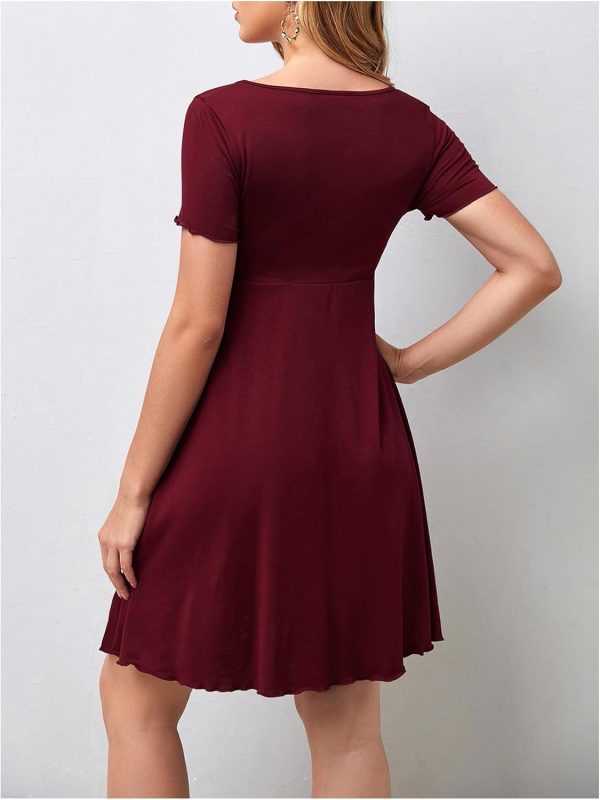 OYOANGLE Women's Maternity Bow Front Short Sleeve Dress V Neck A Line Pregnancy Casual Short Dresses-1