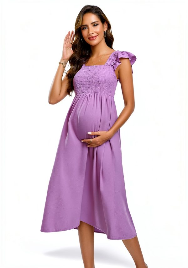 BeautyNee Maternity Dress Boho Maxi with Flutter Sleeve Black Medium-1