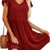 Women's Maternity Nursing Dress Ruffle Cap Sleeve Breastfeeding with Pockets-2