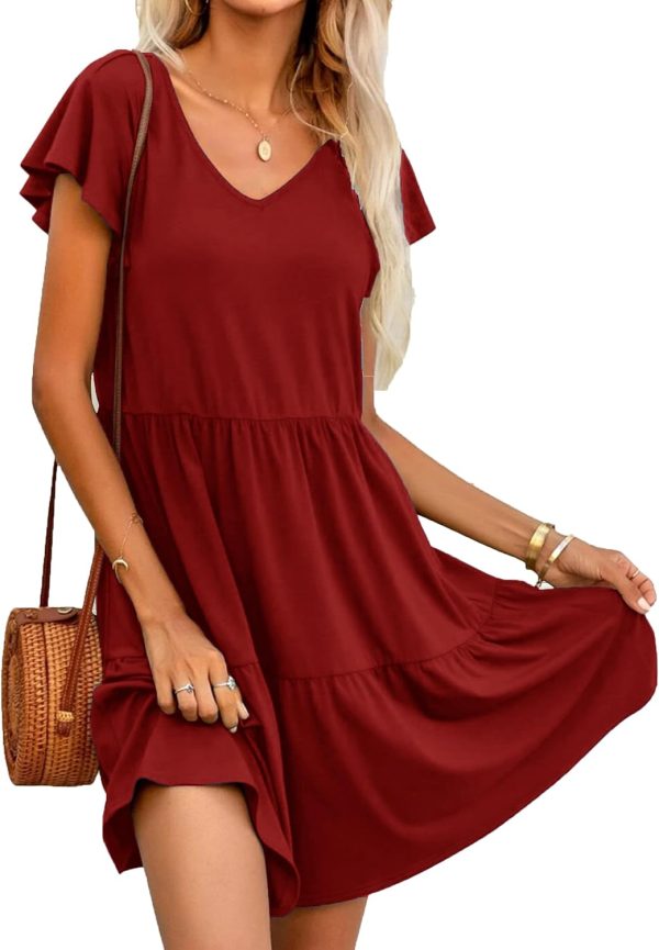 Women's Maternity Nursing Dress Ruffle Cap Sleeve Breastfeeding with Pockets-2