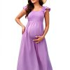 BeautyNee Maternity Dress Boho Maxi with Flutter Sleeve Black Medium-3