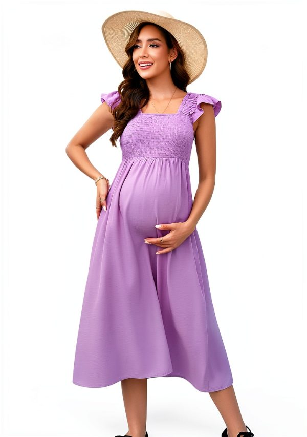 BeautyNee Maternity Dress Boho Maxi with Flutter Sleeve Black Medium-3